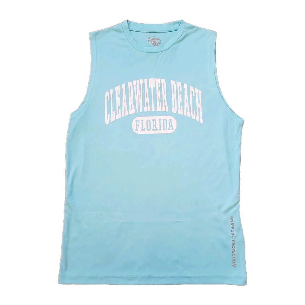 Banana Boat UPF 50+ Clearwater Beach Florida Sz Medium Mens Light Blue Tank Top